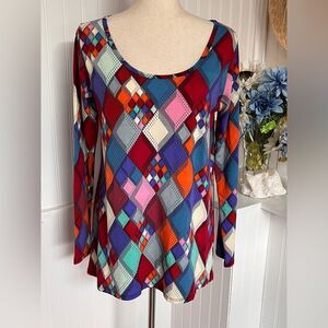 Multicolor Scoop Neck Long-Sleeved Top – Size M